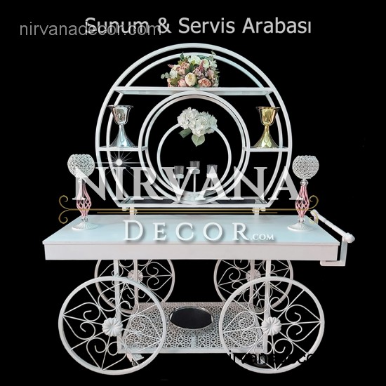 Vintage Sunum ve Servis Arabası Raflı Beyaz Vintage Sunum ve Servis Arabası Raflı Beyaz