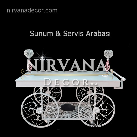 Kubbeli Sunum ve Servis Arabası Raflı Beyaz Kubbeli Sunum ve Servis Arabası Raflı Beyaz