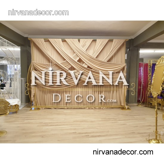 Kumaş Süslemeli Gold Nişan Arka Fon 