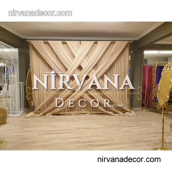 Kumaş Süslemeli Gold Nişan Arka Fon 