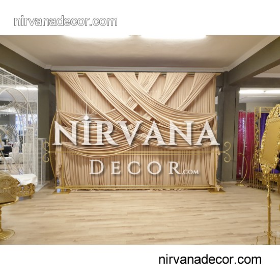 Kumaş Süslemeli Gold Nişan Arka Fon 