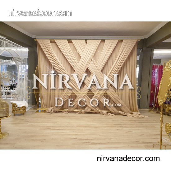 Kumaş Süslemeli Gold Nişan Arka Fon 