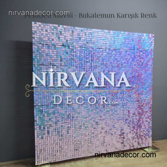 Pembeli Mavili Bukalemun Işıltılı Pullu Panel 210x210 CM Pembeli Mavili Bukalemun Işıltılı Pullu Panel 210x210 CM