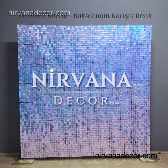 Pembeli Mavili Bukalemun Işıltılı Pullu Panel 210x210 CM Pembeli Mavili Bukalemun Işıltılı Pullu Panel 210x210 CM
