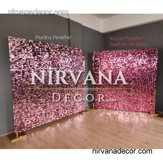 Pudra Pembe Işıltılı Pullu Panel 210x210 CM Pudra Pembe Işıltılı Pullu Panel 210x210 CM