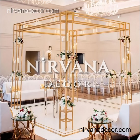 Kare metal gold boyalı düğün gazebosu