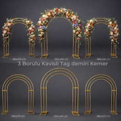 3 Borulu Kavisli Tag Demiri Kemer Gold – Düğün & Nişan Arka Fon Standı