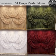 Mat Serisi - 5li Drape Perde Takımı - Premium Dekoratif Fon Perde Seti