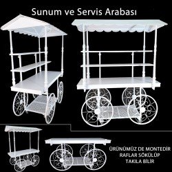 Kubbeli Sunum ve Servis Arabası Raflı Beyaz