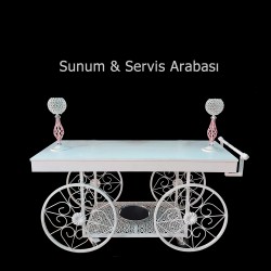 Kubbeli Sunum ve Servis Arabası Raflı Beyaz