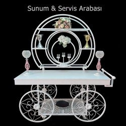 Vintage Sunum ve Servis Arabası Raflı Beyaz